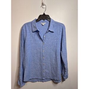 Orvis Classic Collection Blue Heathered Roll Tab Button Down Shirt Womens Large